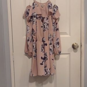 Pink floral off the shoulder long sleeve romper